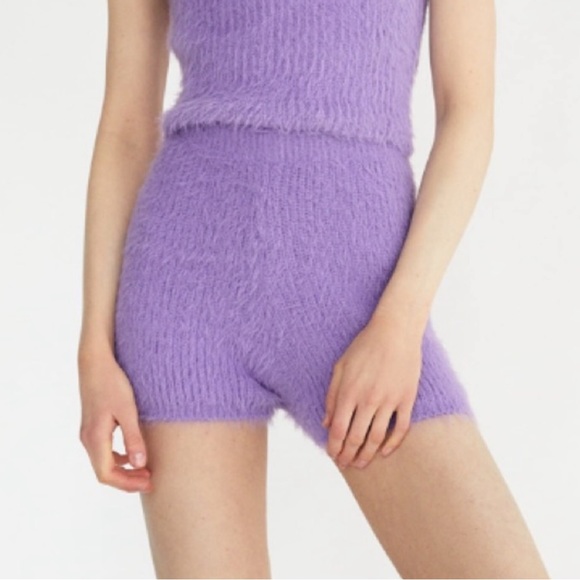 NWT Zara Fuzzy High Waisted Shorts in Lilac - Picture 1 of 8